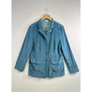 Vintage J Jill Blue Velour Button Jacket Size 16 - Chic Minimalist Utility